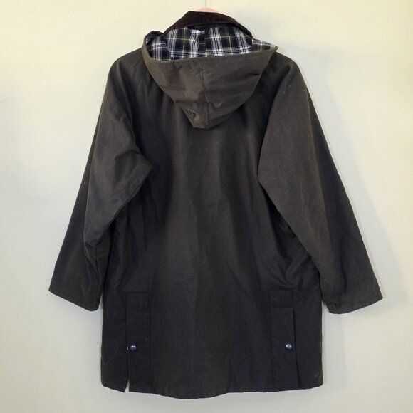 VTG Lavenir Wax Chore Coat Men 36 Military Green LS Lined Cotton Equestrian Hood - Picture 3 of 16